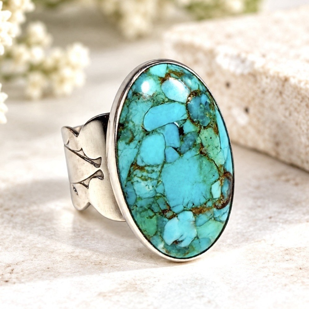 Jay King Desert Rose 925 Sterling Silver Turquoise Ring Size 7.75 Mosaic 9.91g